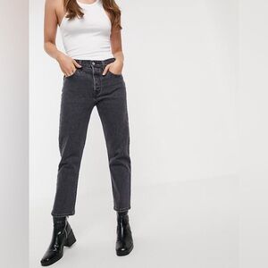 LEVI’S 501 High Waisted Straight Leg Denim Ankle Cropped Jean Faded Black 27